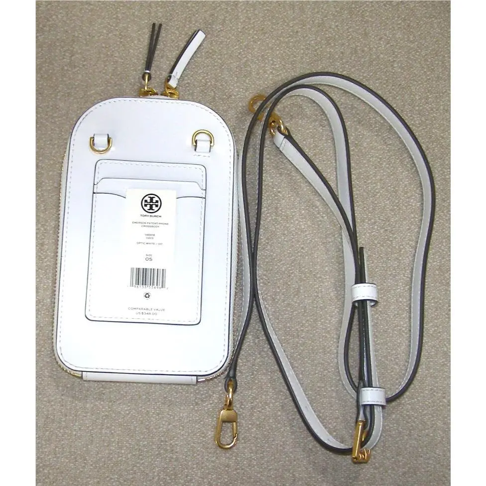 Tory Burch Emerson Patent Phone Crossbody Optic White