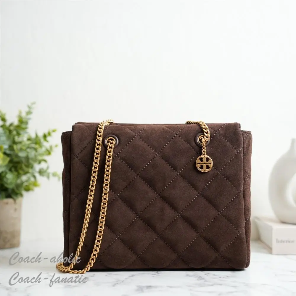 Tory Burch Willa Suede Small Zip Top Tote in Dark Cocoa Brown