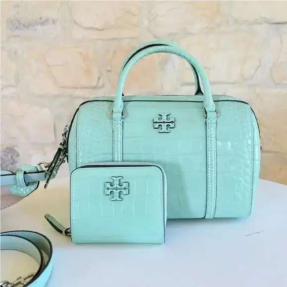 Tory Burch Thea Satchel Crossbody + Wallet Pebbled Leather Crossbody Mint