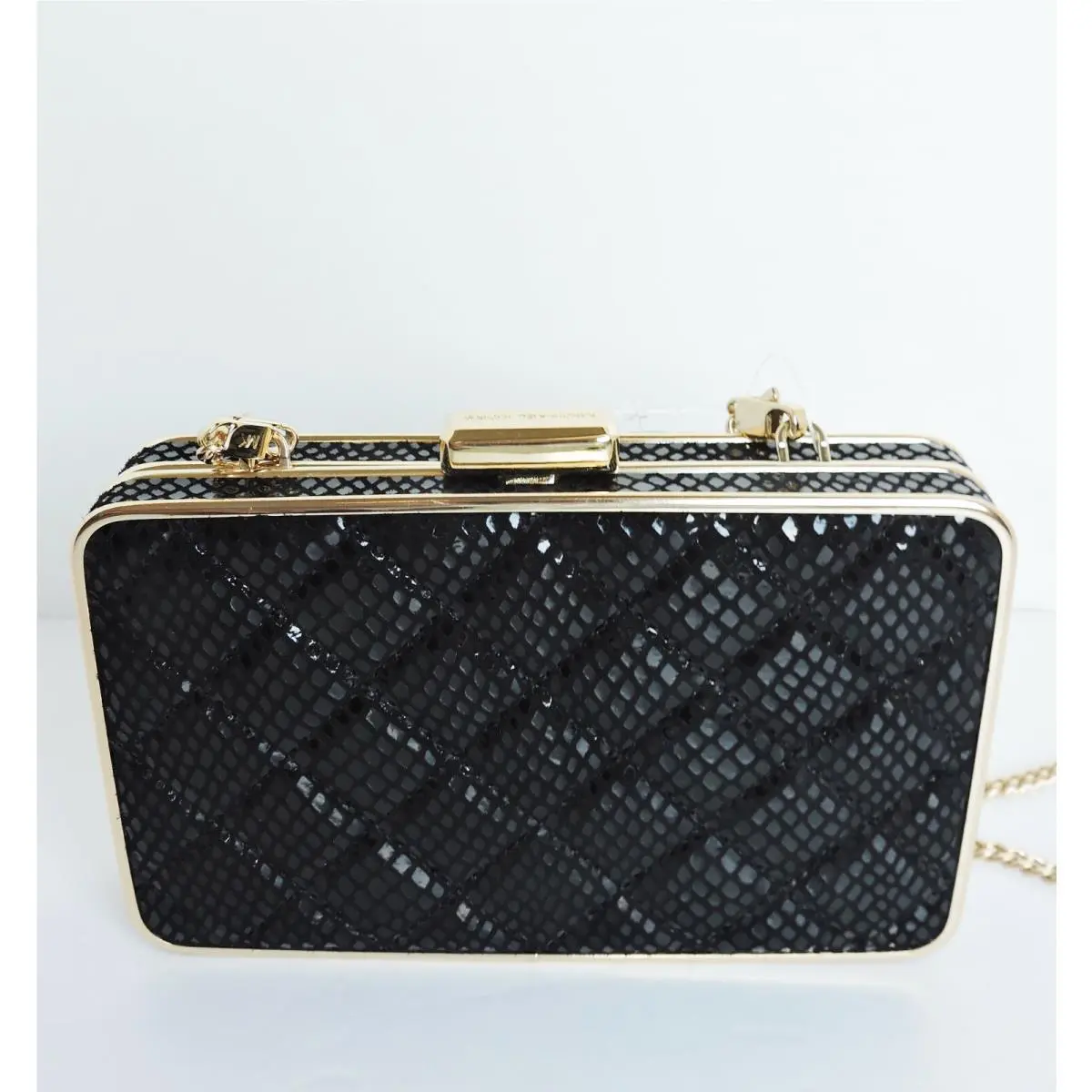 Elsie Black Quilted Patent Snake Embossed Leather Cross Body by Michael Kors