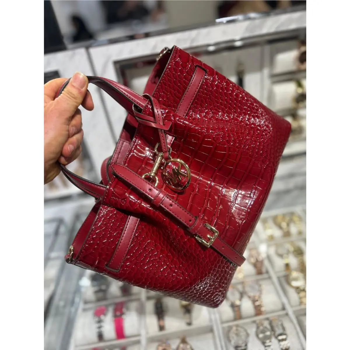 Michael Kors Carson Medium MK Crossbody Purse Satchel Handbag Purse Cherry Bag