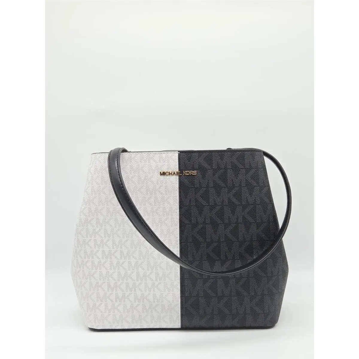 Michael Kors Pratt Medium Bucket Bag Black White MK Signature Shoulder Bag