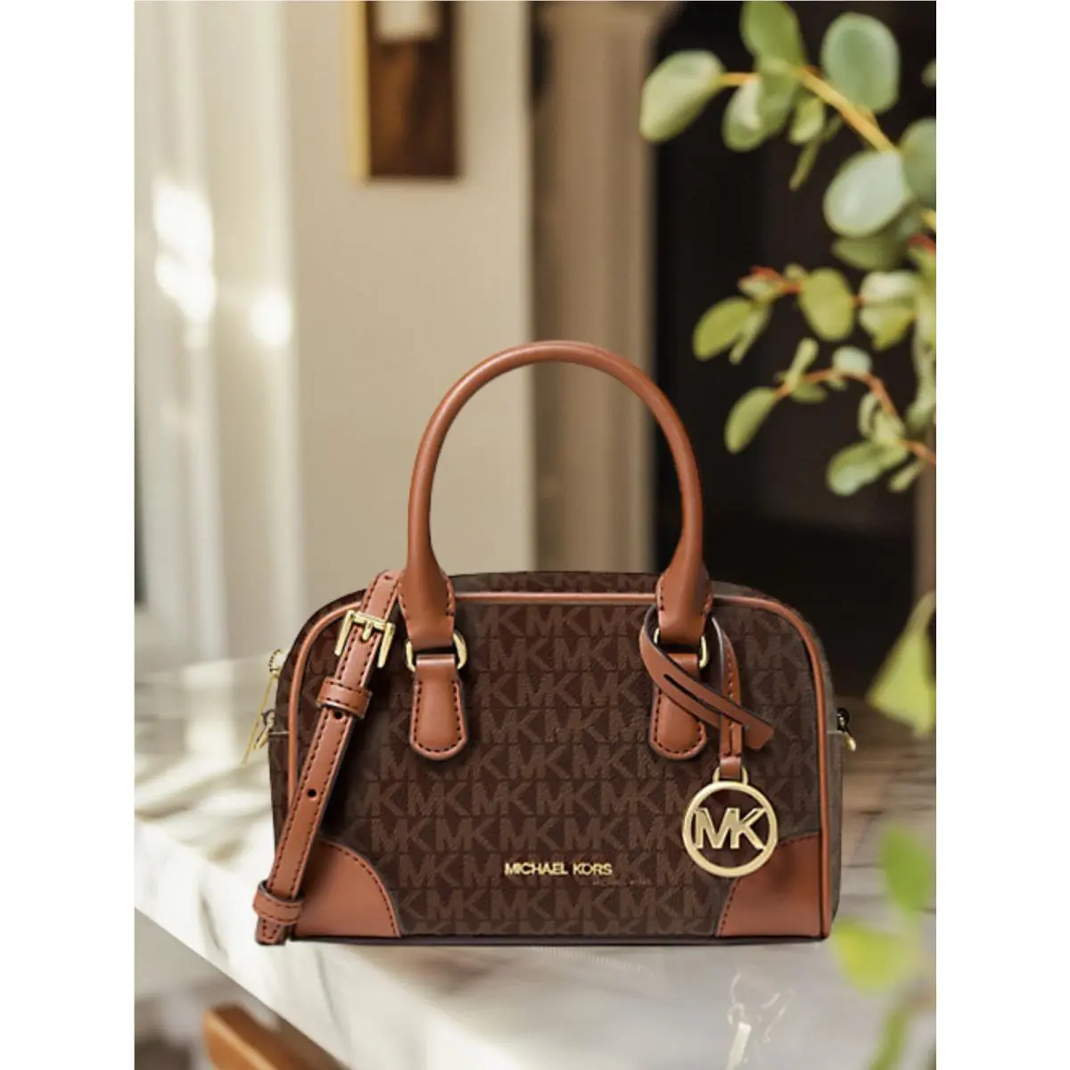 Michael Kors Thompson Extra-small Women MK Logo Convertible Satchel Bag Brown