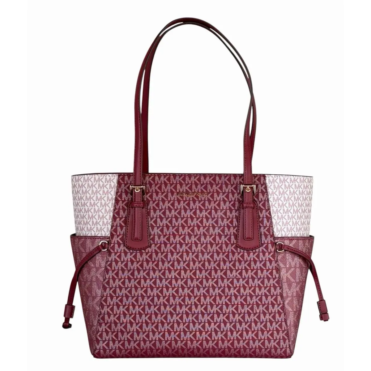 Michael Kors Voyager LG East West Drawstring Tote Shoulder Bag MK Gold Cherry