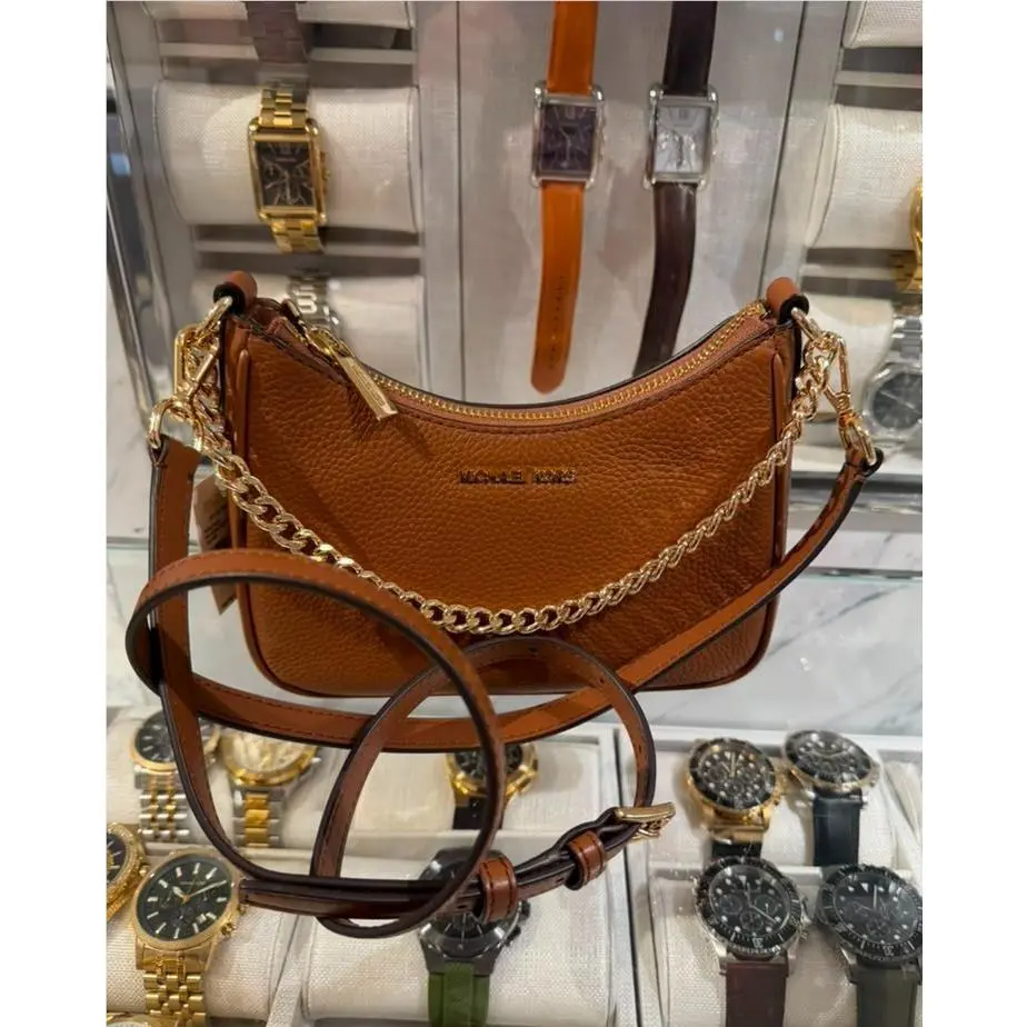 Michael Kors Jet Set Women Small Leather Chain Pouchette Crossbody Bag Luggage