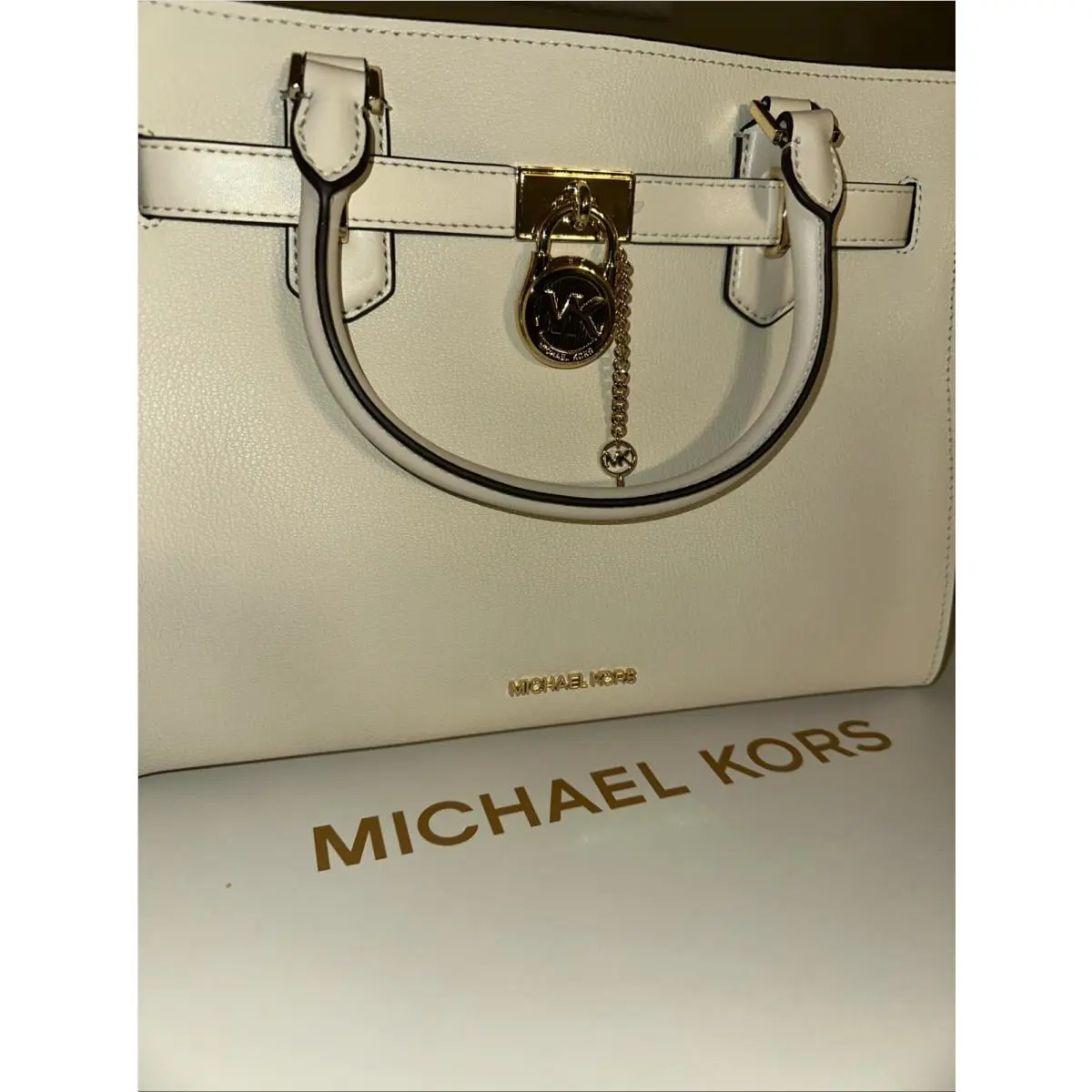 Michael Kors Hamilton Medium Satchel Shoulder Crossbody Bag Light Cream