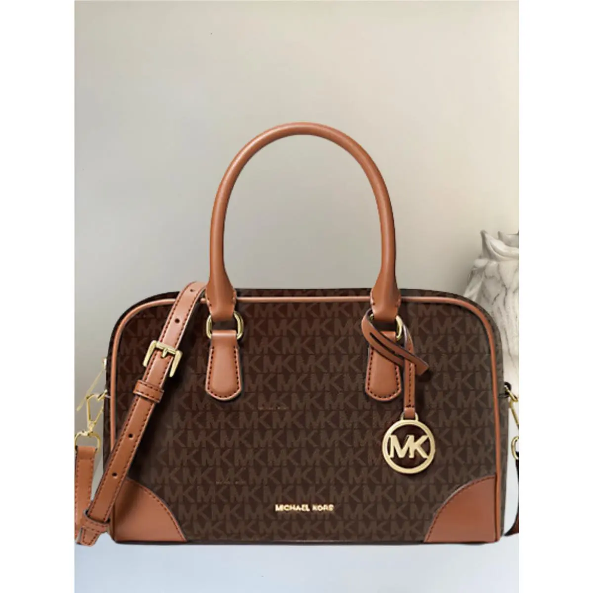 Michael Kors Thompson Medium Duffle Satchel Crossbody Bag Handbag Purse Brown
