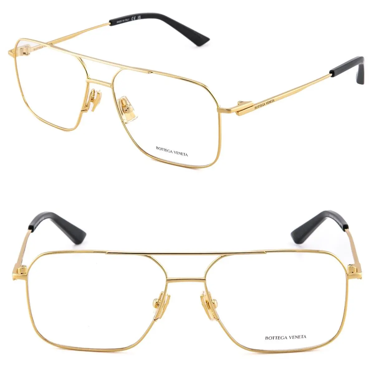 Bottega Veneta 1384 Classic BV1384O Gold Black Optical Pilot Metal Eyeglass 003 - Frame: Gold