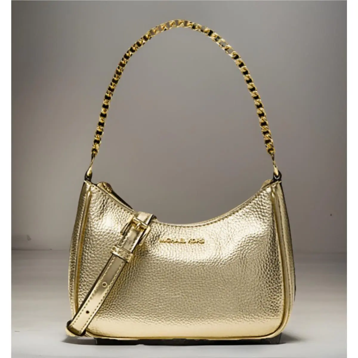 Michael Kors Jet Set Women Small Metallic Convertible Crossbody Bag Pale Gold