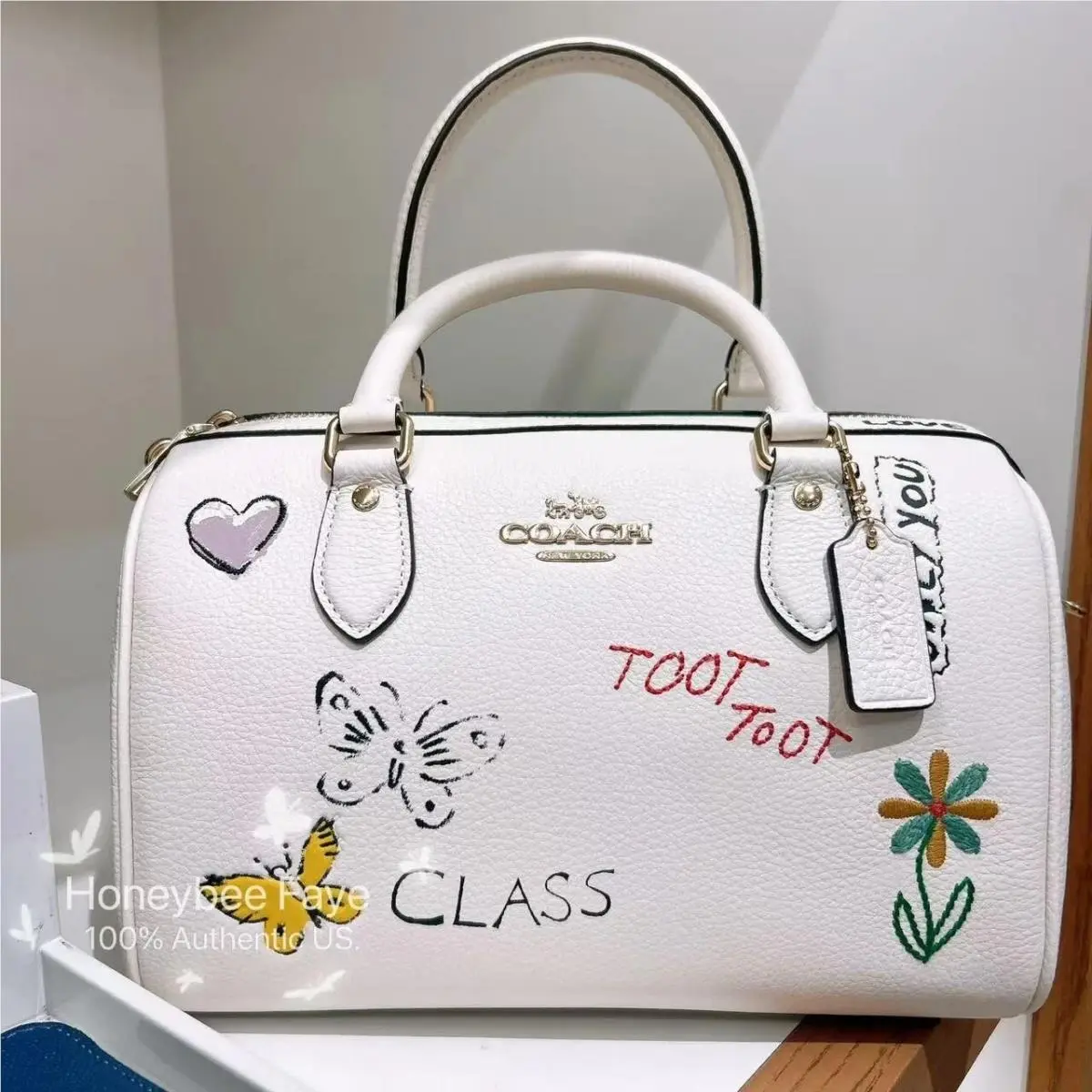 Coach Rowan Satchel Bag with Butterfly/sketch/floral/snoopy Print