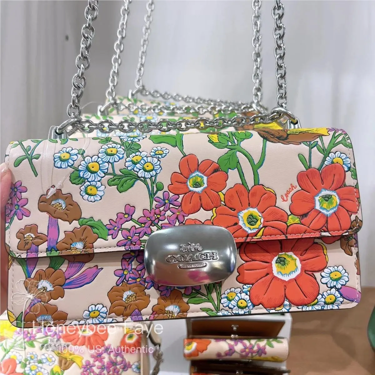 Coach Eliza Flap Crossbody Bag with Floral Print CR159 Silver/ivory Multi