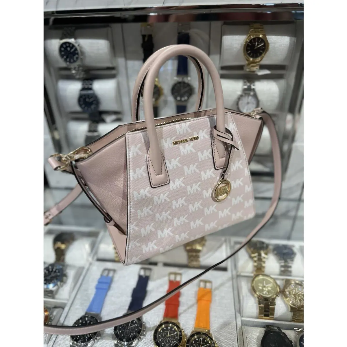Michael Kors Avril Small Satchel Bag Handbag Purse Powder Blush Pink Messenger