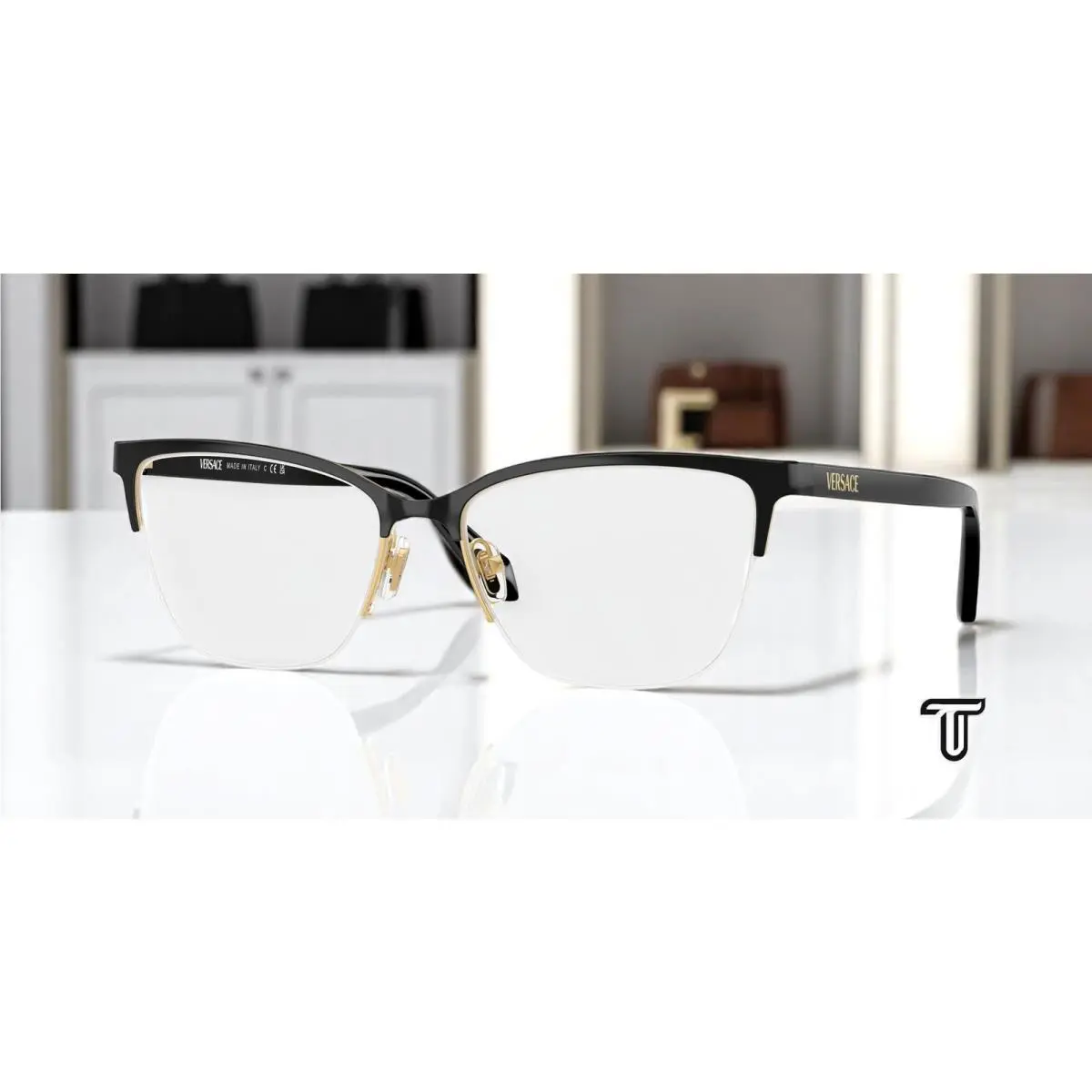 Versace VE1304 1433 Gold Black Demo Lens 52 mm Women`s Eyeglasses