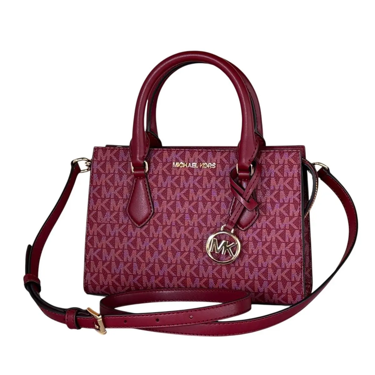 Michael Kors Sheila Small Center Zip Satchel Shoulder Crossbody Bag MK Cherry