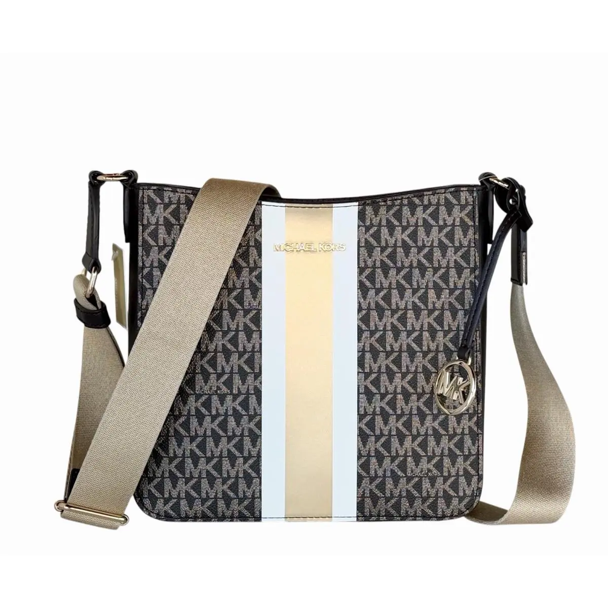 Jet Set Travel SM Messenger Bag Center Stripe MK Gold Glitter Brown by Michael Kors