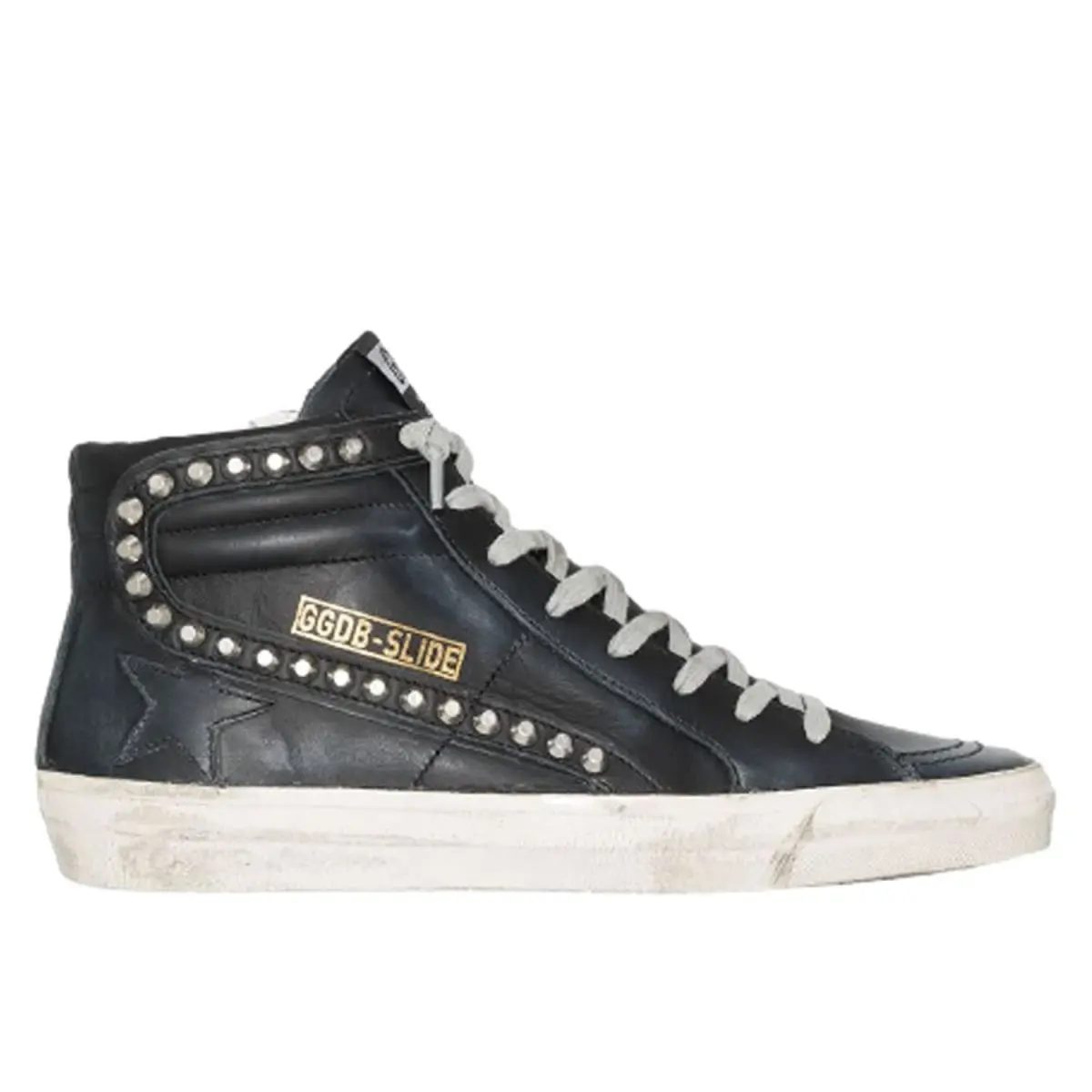 Golden Goose Slide Classic Leather Upper Studs Womens Distressed Sneakers-black