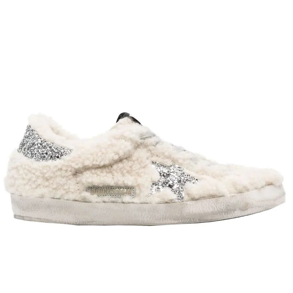 Golden Goose Super-star Shearling Upper Glitter Heel Womens Distressed Sneakers