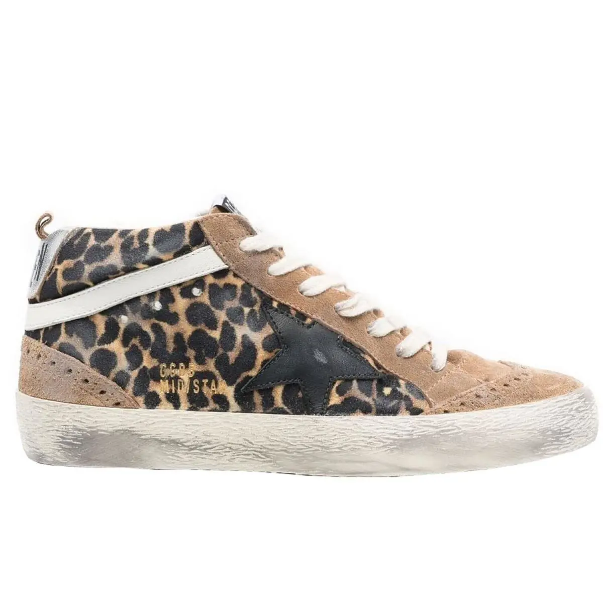 Golden Goose Mid Star Leo Printed Suede Upper Leather Womens Distressed Sneakers 37