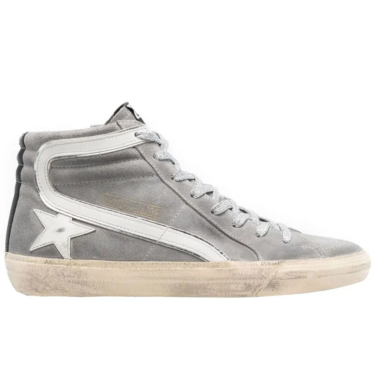 Golden Goose Slide Waxed Suede Upper Leather Star Mens Distressed Grey Sneakers