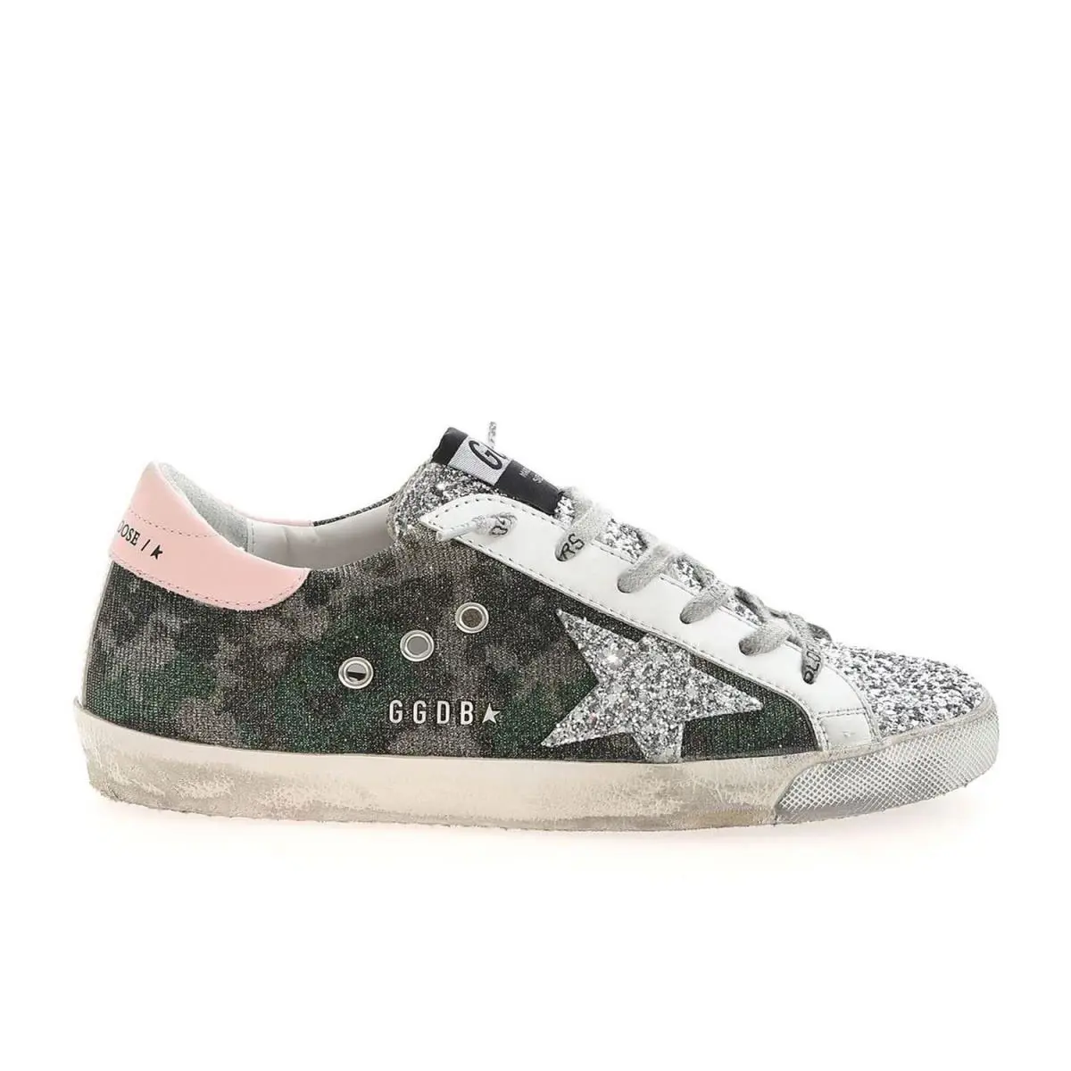 Golden Goose Super-star Lurex Camouflage Glitter Upper Womens Distressed Sneaker 39