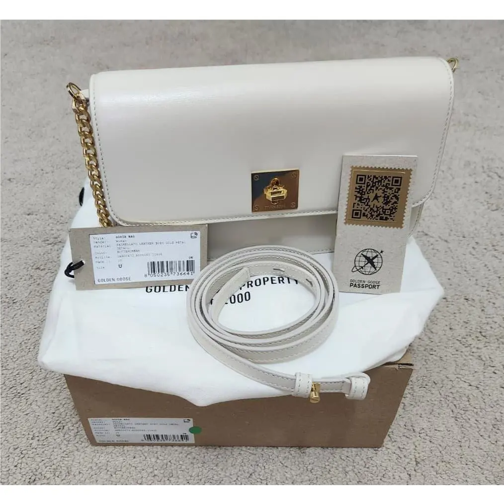 Golden Goose Gioia Bag in Butter-colored Boarded Leather with Gold Details