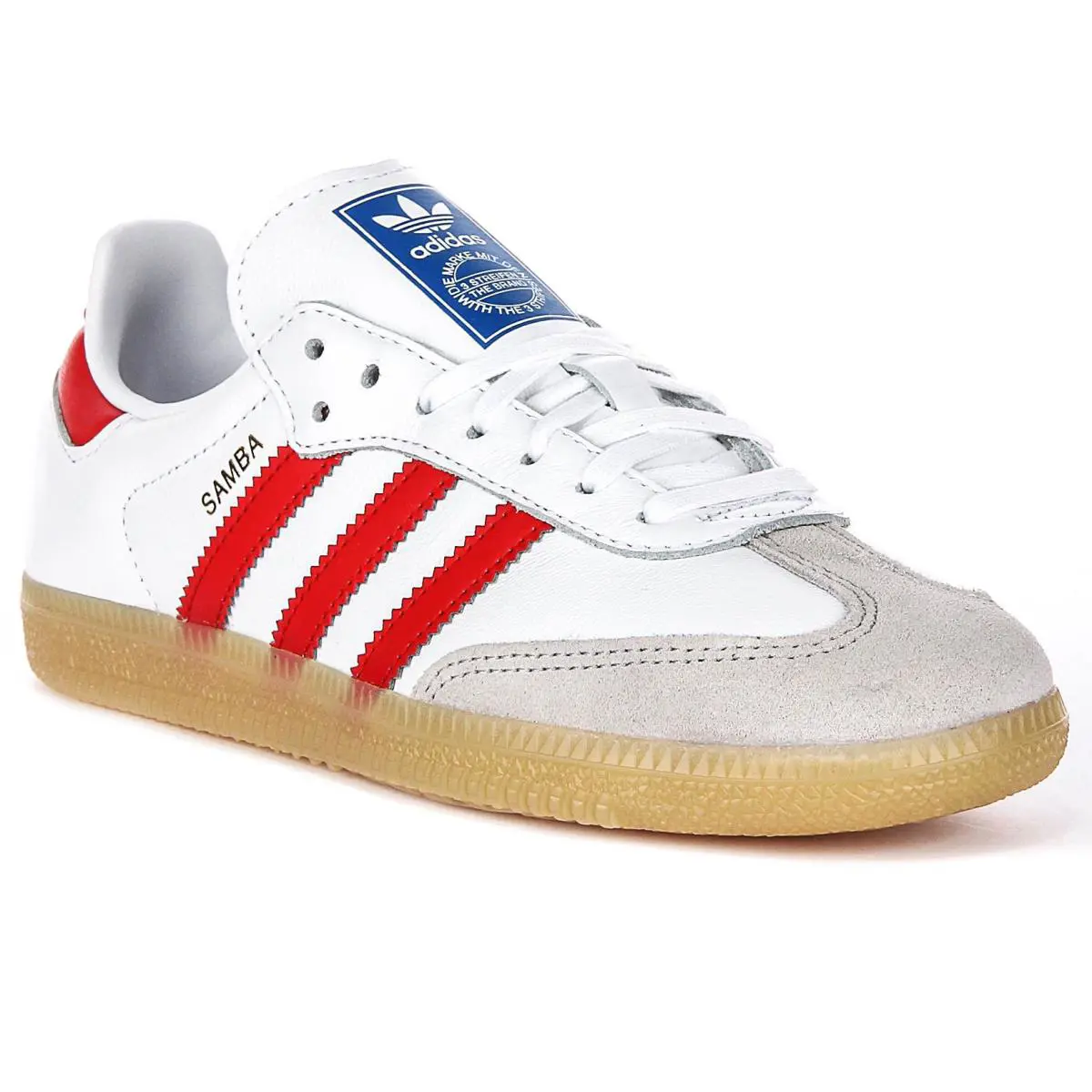 Adidas Samba OG J 3 Stripes Retro Leather Boys Sneakers In White Red US 3 - 6 - WHITE RED