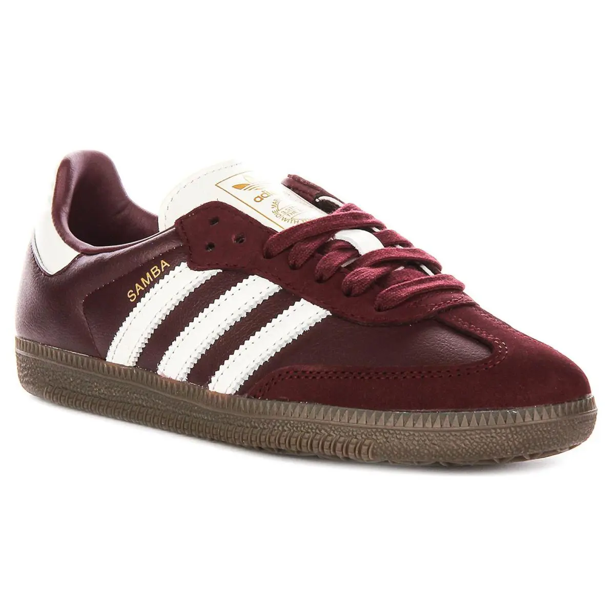 Adidas Samba OG Retro 70s Leather Lace Up Womens Trainers Maroon 5 - 10 - Maroon