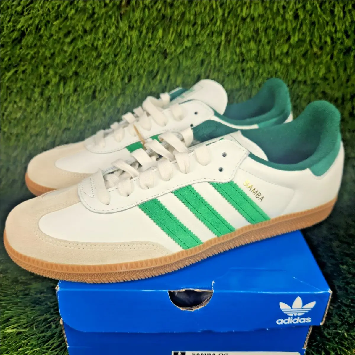 Adidas Samba OG Mens White Green Gum Bottom Sneaker JI3202 Shoe