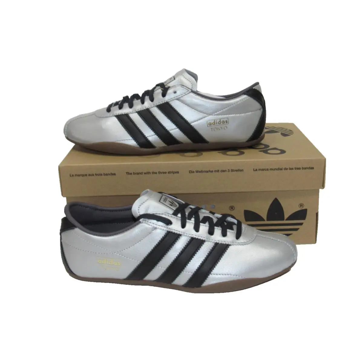 Adidas Tokyo Silver Black 3-S Leather Women`s Size 9 US Athletic Sneaker JQ3024