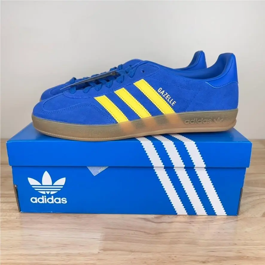 Adidas Gazelle Indoor Mens 10 Lace Up Blue Pure Sulfur Sneakers Shoes JQ2691