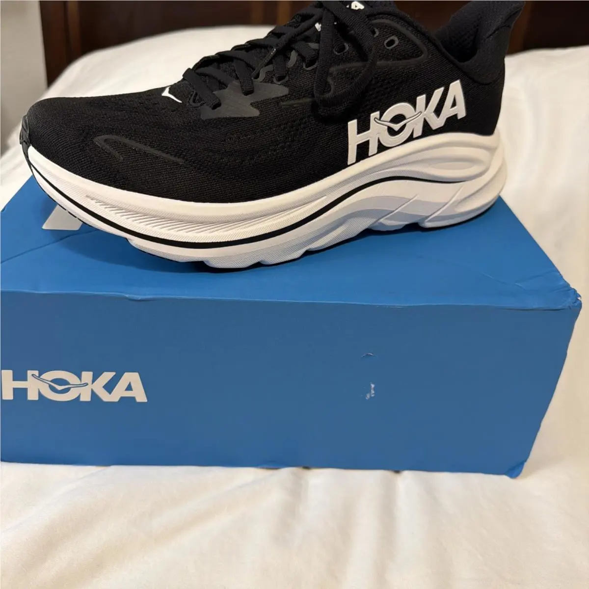 Hoka One One Clifton 10B Sneakers Running Walking Black Mesh 1162031 Bwht￼