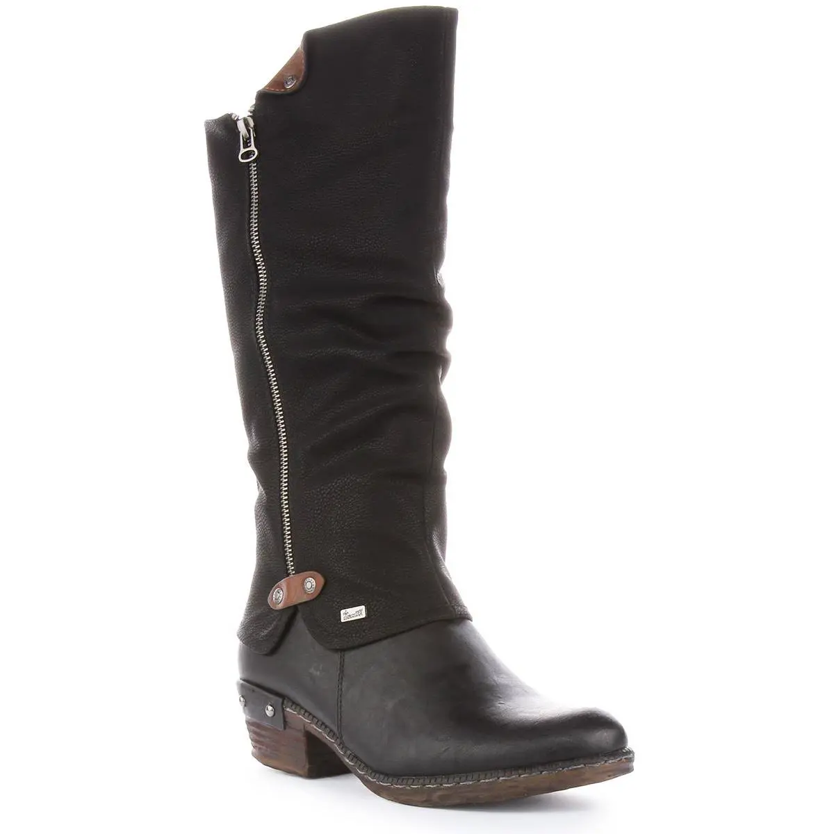 Rieker Low Heel Knee High Side Zip Womens Boot Black US 5 - 10