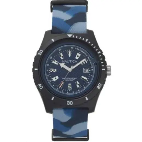 Surfside Blue Dial Blue Camouflage Rubber Band Men`s Watch NAPSRF004 by Nautica
