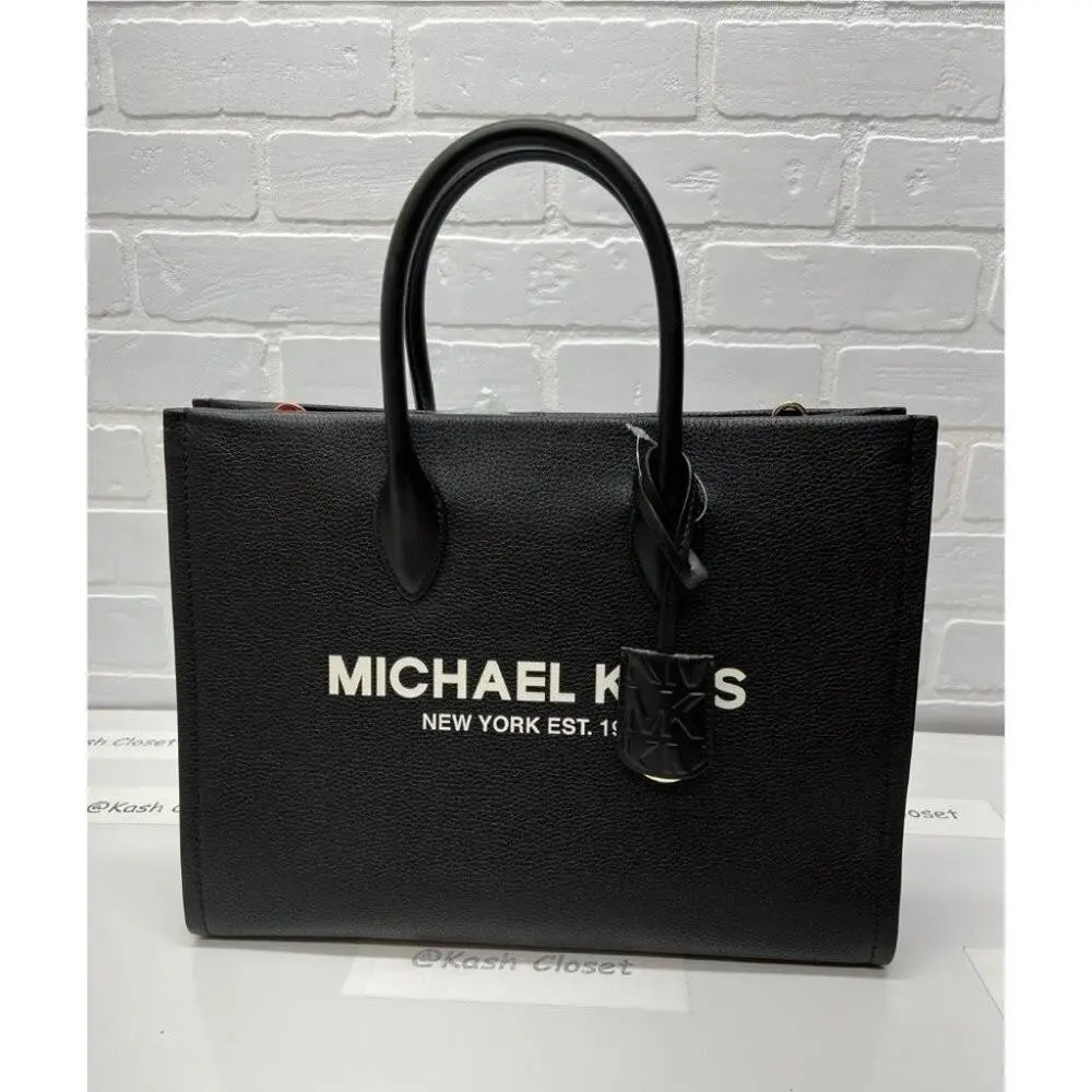 Michael Kors MK Mirella Medium Pebbled Leather Tote Bag - Black