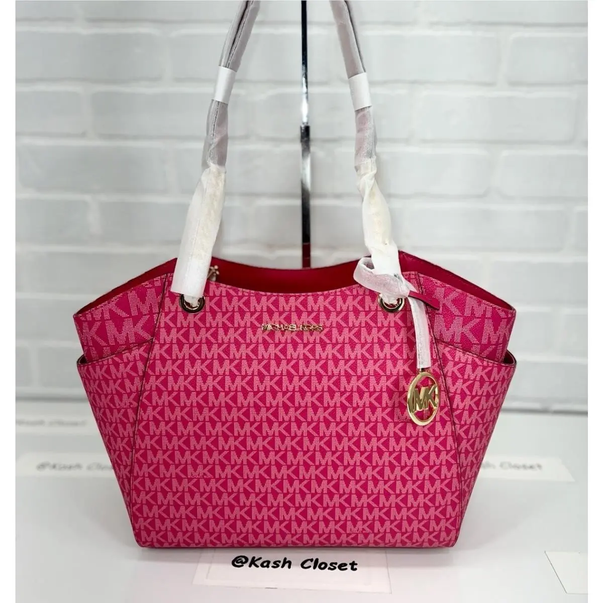 Michael Kors Shoulder Bag Tote Large Chain Purse Electric Pink