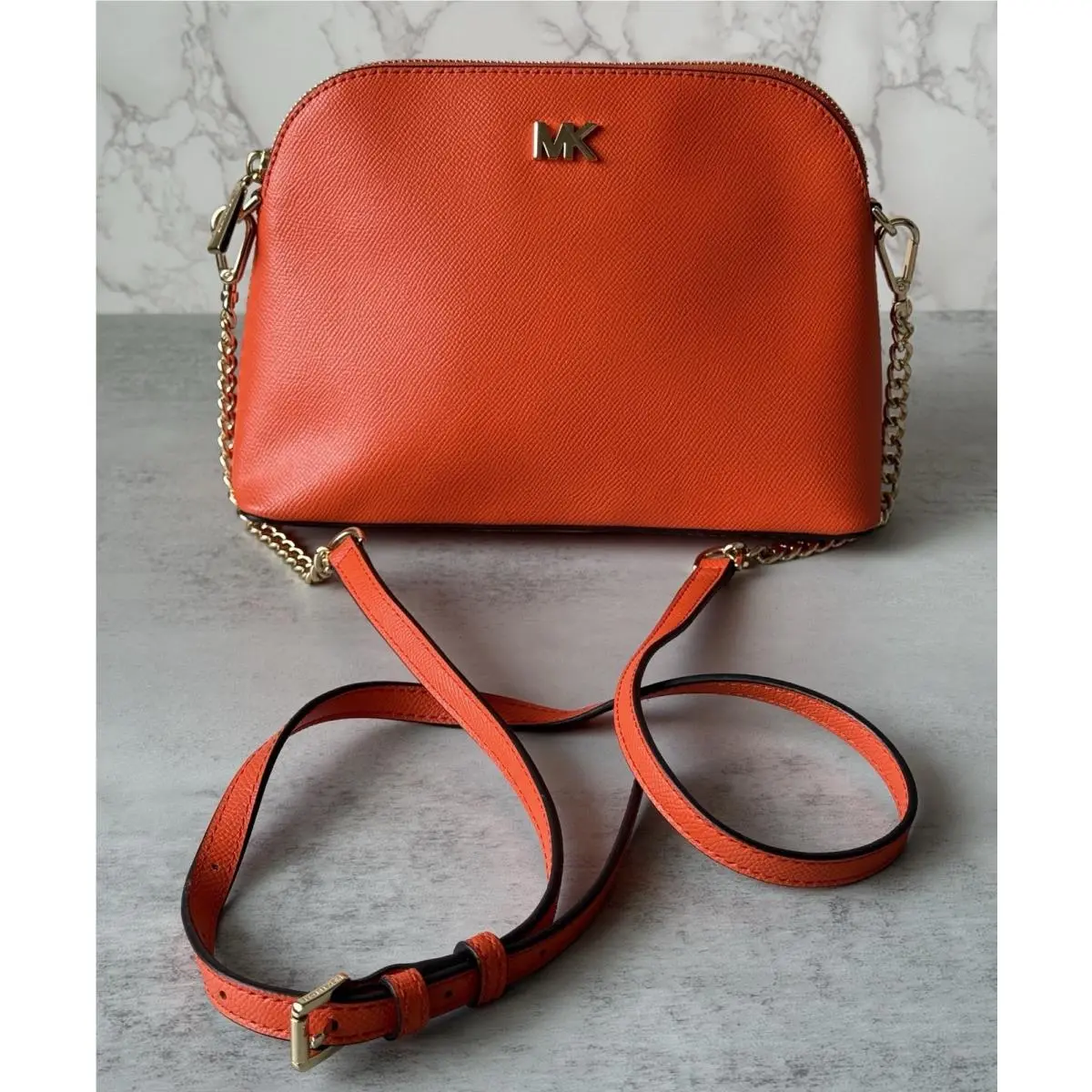 Michael Kors Mott Large Zip Dome Crossbody Leather Clementine