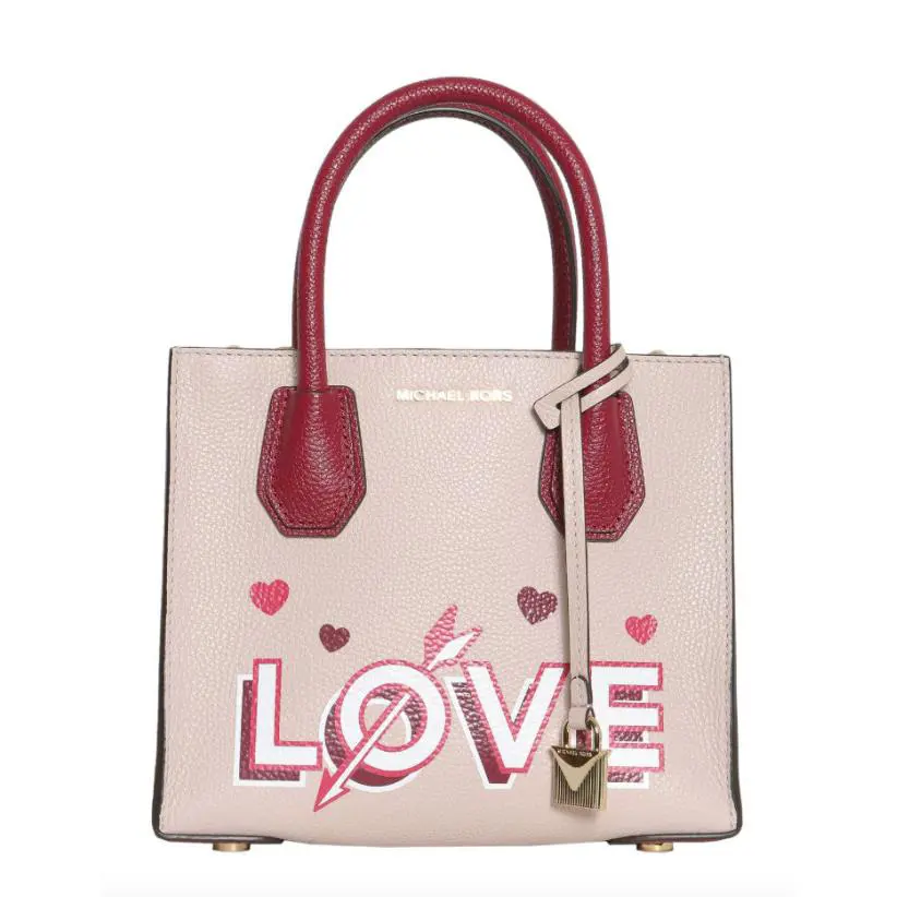 Michael Kors X2307 Women`s Pink Mercer Leather Satchel Crossbody Purse - Exterior: Pink Multi