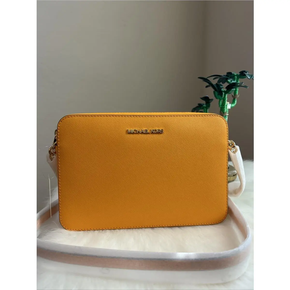 Jet Set Large Saffiano Leather Crossbody Bag Orange 35T8GTTC9L by Michael Kors