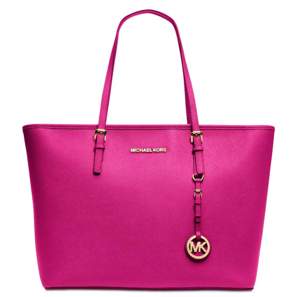 Michael Kors Top-zip Large Tote Saffiano Leather Color Raspberry Gold Hardware