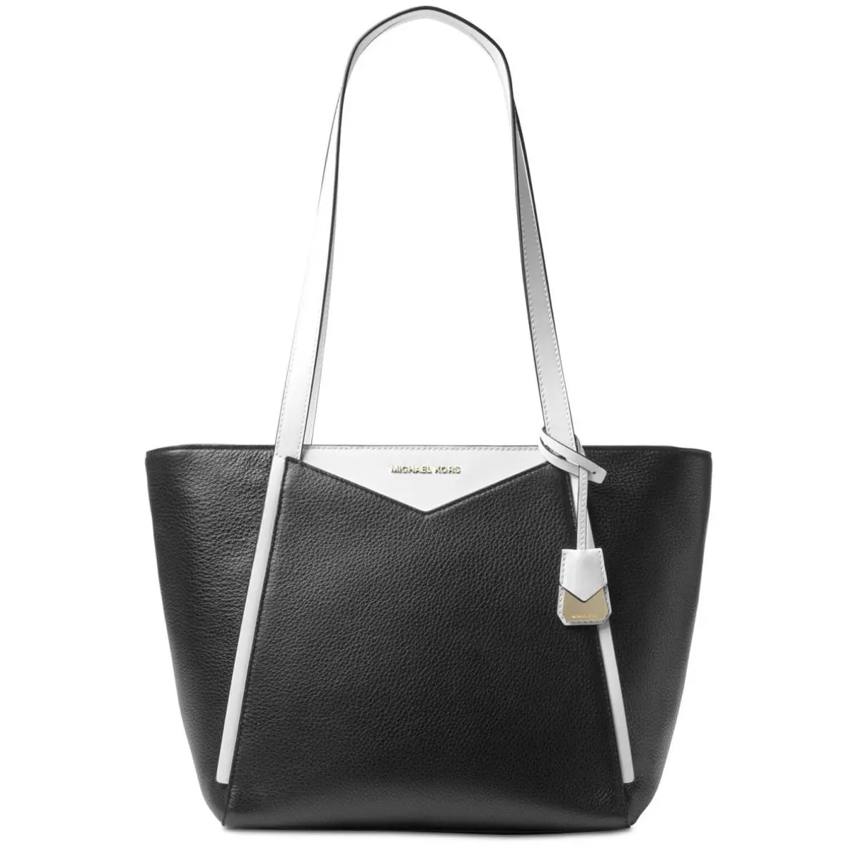 Michael Kors M Tote Small Leather Top Zip Tote Bag Black Optic White