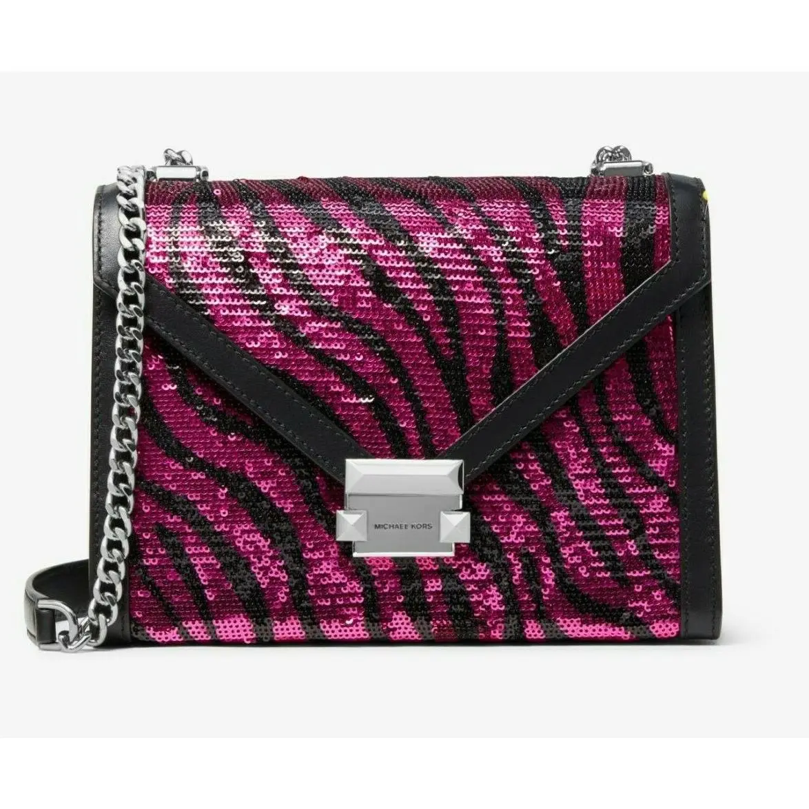 Michael Kors Pink Black Zebra Sequined Chain Shoulder/x-body Dust Bag Rare