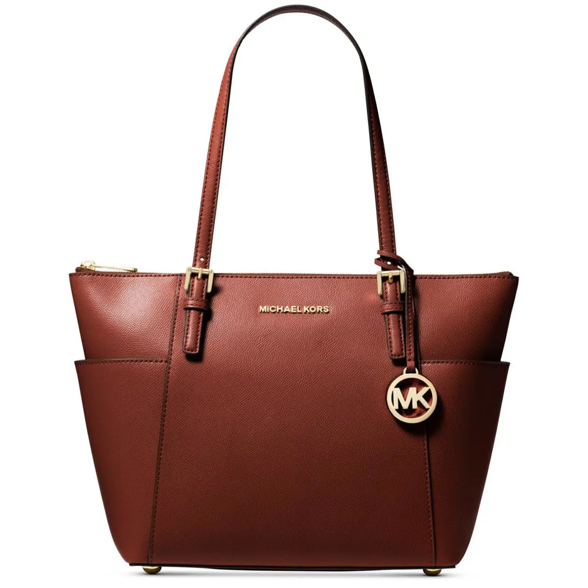 Michael Kors Jet Set East West Handbag Top Zip Tote Brandy Gold Leather