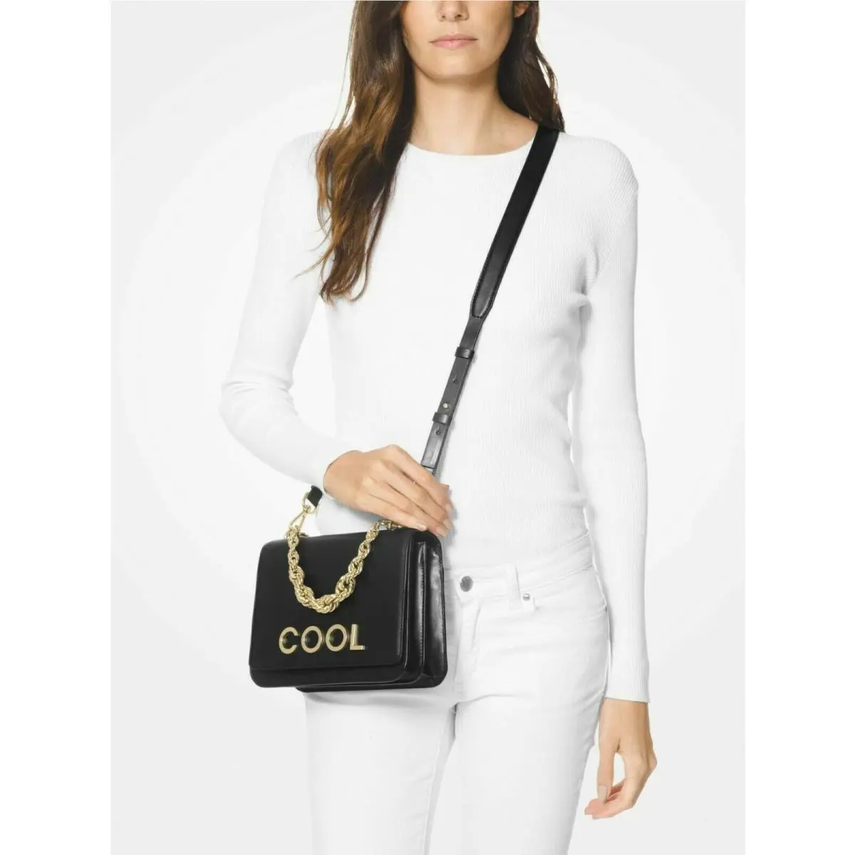 Michael Kors Mott “cool Swag Chain Flap Top Leather Crossbody Dust Bag