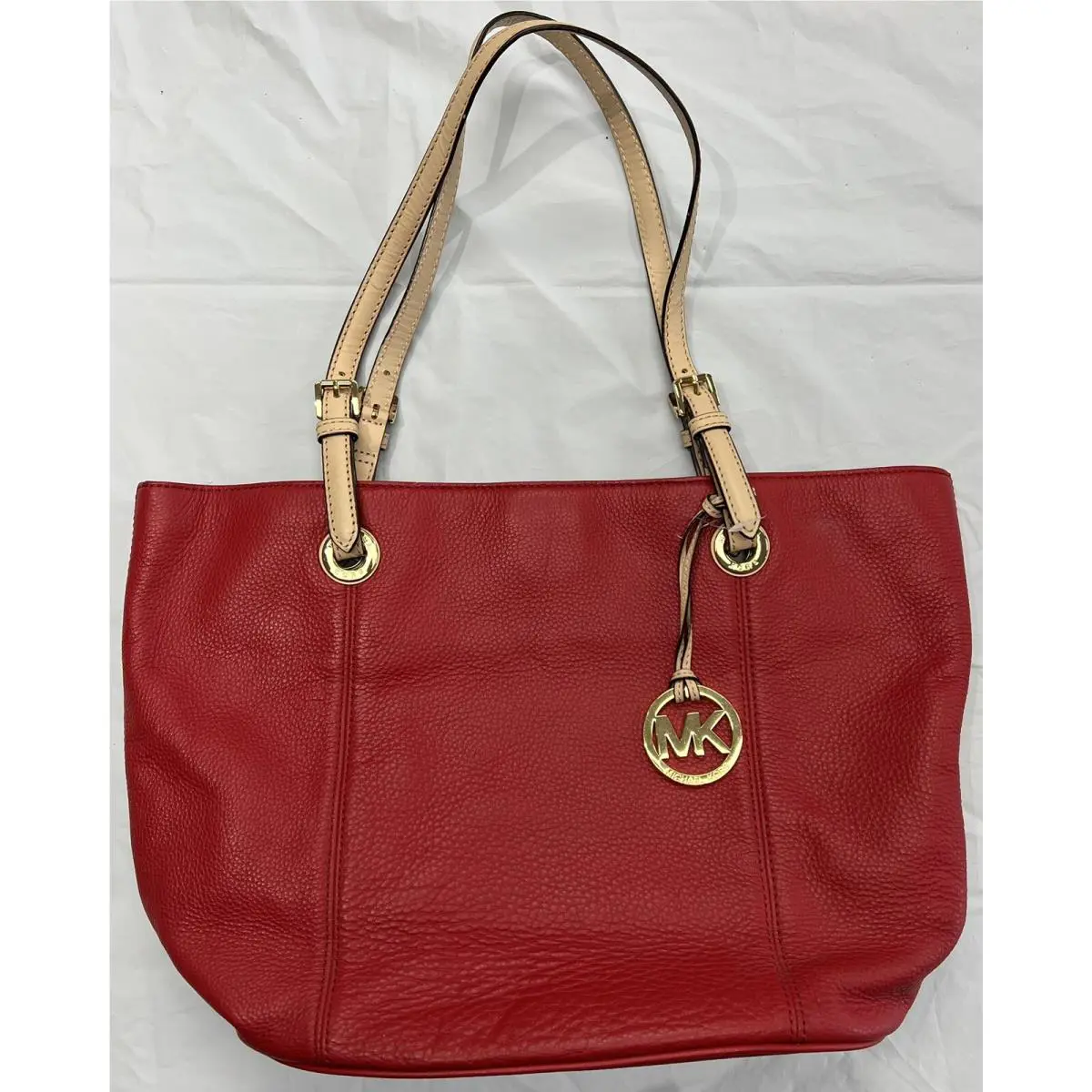 Michael Kors Jet Set Travel Shoulder Tote Handbag Flame Saffiano Red