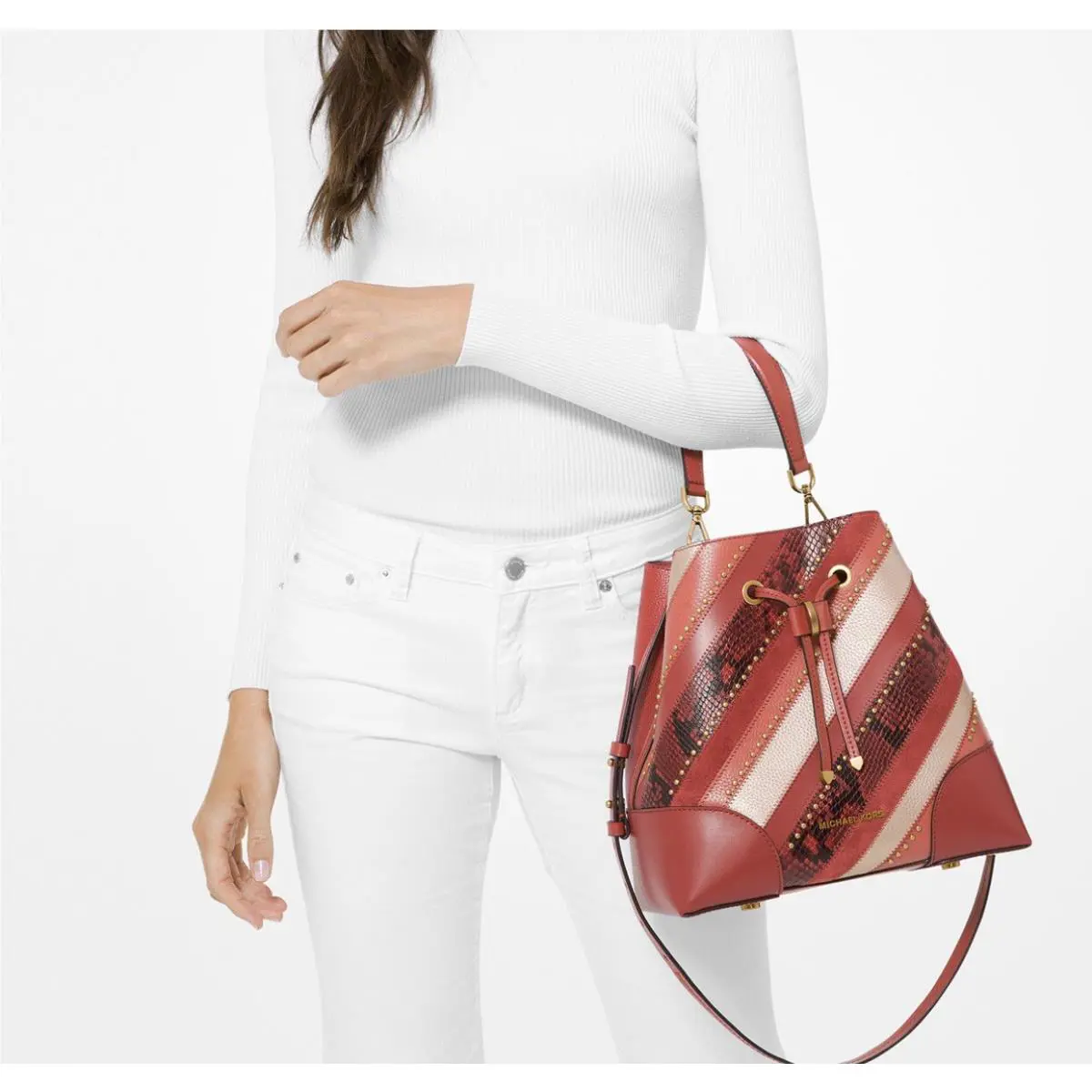 Michael Kors Mercer Gallery Medium Convertible Bucket Shoulder Terracotta Multi - Handle/Strap: Multicolor, Hardware: Gold, Exterior: Multicolor