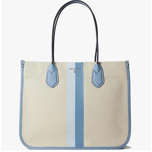 Michael Kors Heidi Large Canvas Tote Natural/chambray Multi 15 Inches