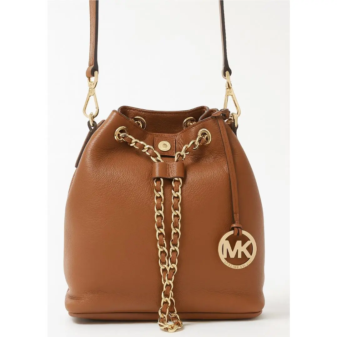 Michael Kors Pebbled Leather Drawstring Bucket Bag – Brown/gold