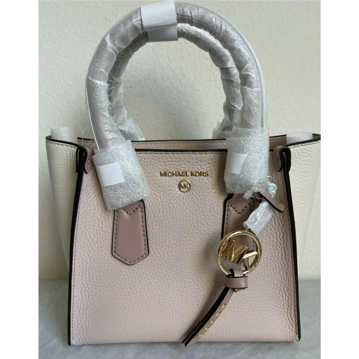 Michael Kors Kris Small Pebbled Leather Satchel Bag Soft Pink/ltcr/fwn