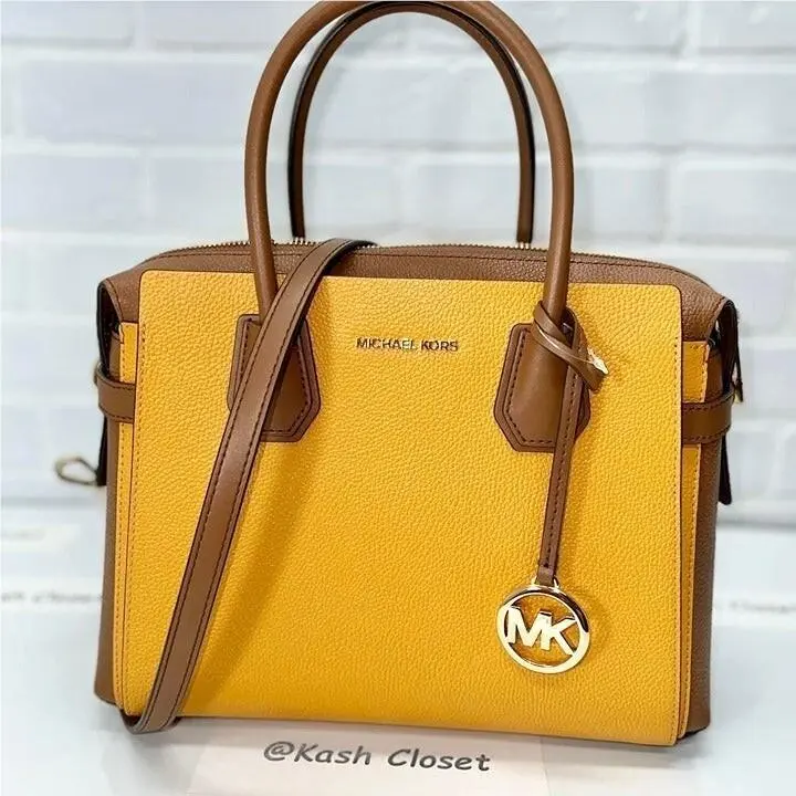 Michael Kors Mercer Satchel MD Two-tone Pebbled Leather Belted - Honeycomb Multi