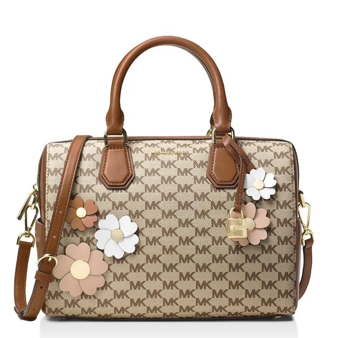 Michael Kors Flora Appliqué Mercer Duffel Medium Satchel Natural/luggage